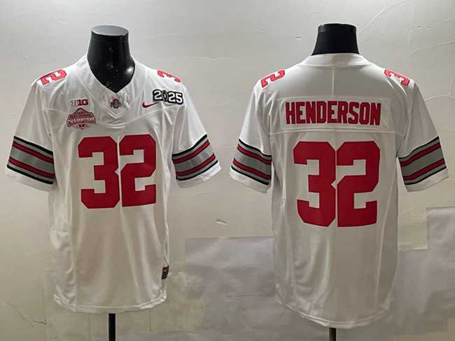 Mens Ohio State Buckeyes #32 TreVeyon Henderson White 2025 CFP Final With National Champions Patch F.U.S.E. Vapor Limited Stitched Football Jersey->ohio state buckeyes->NCAA Jersey